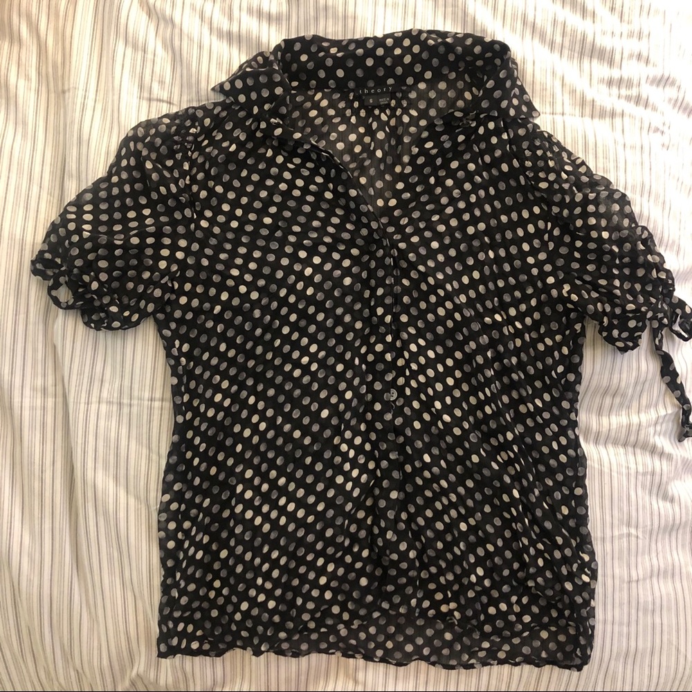 Theory- Sheer polka dot blouse